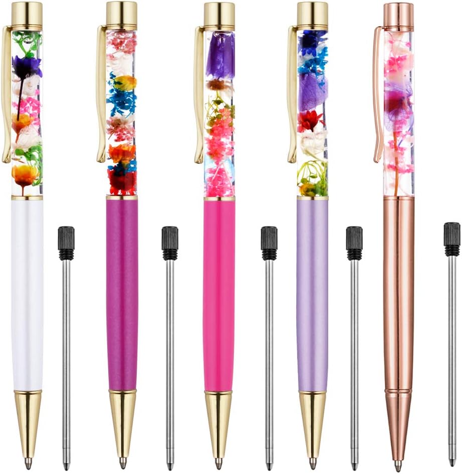 5 Color Metal Ballpoint Pens with Herbarium Floral