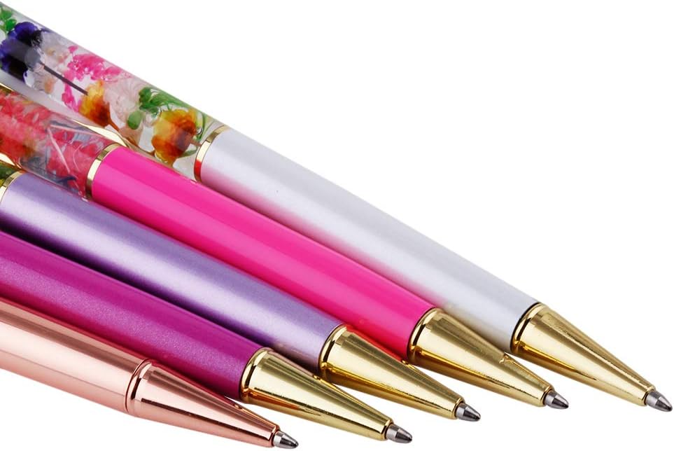 5 Color Metal Ballpoint Pens with Herbarium Floral