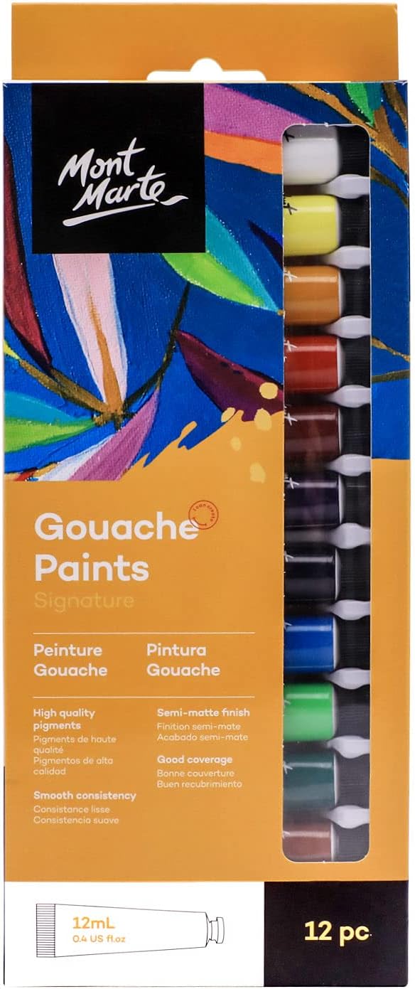 MONT MARTE Signature Gouache Paint,12 Colors 12ml Tube