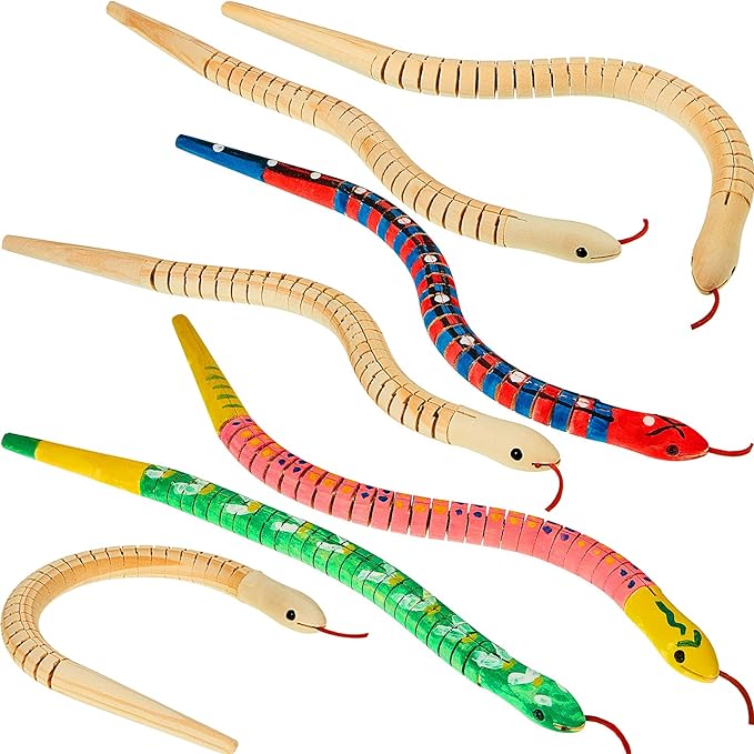 10pcs Unfinished Wooden Snake with 12Color Acrylic Paint,2 Brushes