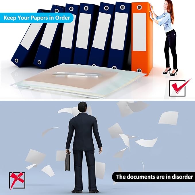 30 Pack A4 Binder Pockets 3 Holes Binder Pouches with Zipper (Transparent)