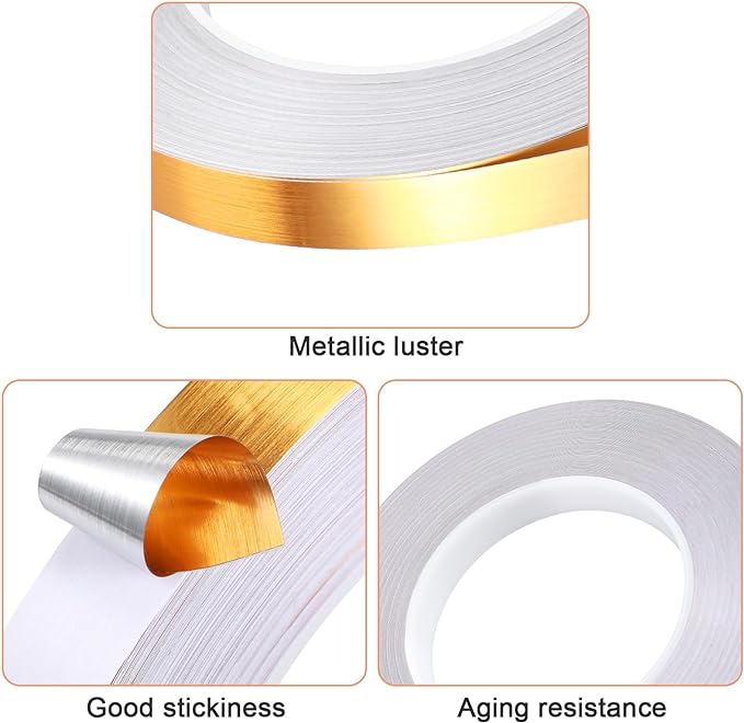 3 Rolls Self Adhesive Metalized Polyester Film Tape Gold Assorted Size