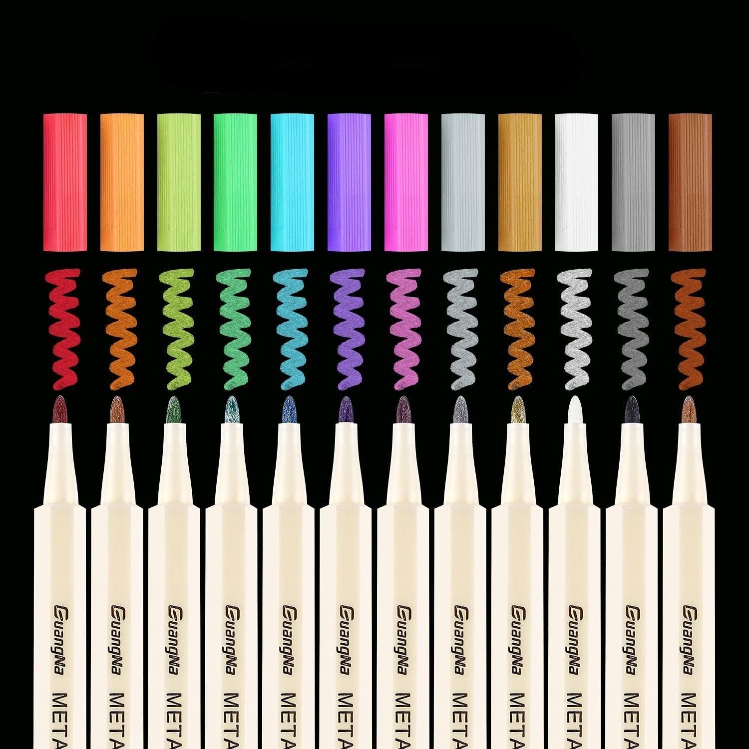 Guangna Metallic Marker Pens,12 Assorted Colors Fine Tip