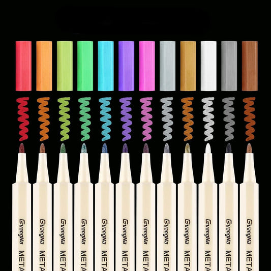 Guangna Metallic Marker Pens,12 Assorted Colors Fine Tip