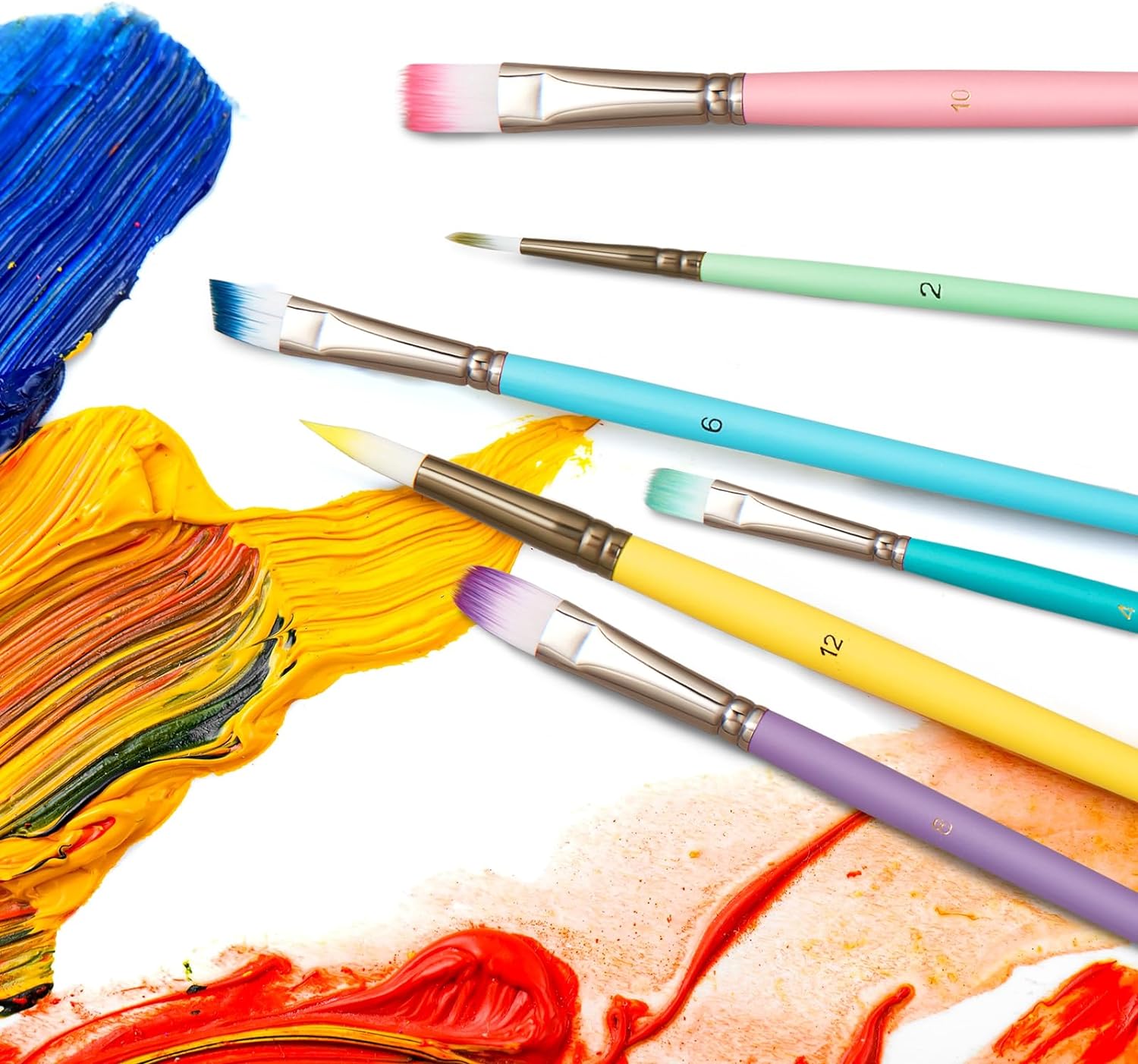 24Pcs Paint Brush Set Macaroon Color Nylon Hair