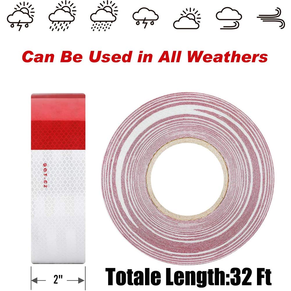 DOT-C2 Reflective Safety Warning Tape 2 Inch x 32 Feet Red/White