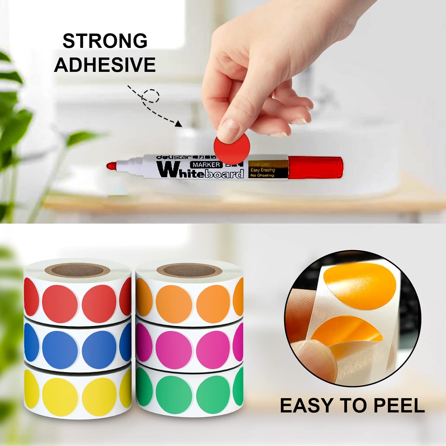 3000pcs 1 inch Dot 6 Rolls Colored Coding Labels