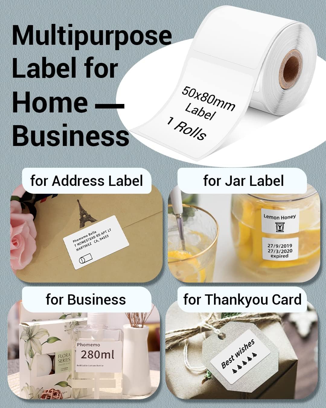 Phomemo Thermal Labels for M110/M221/M220/M120/M200,50x80mm