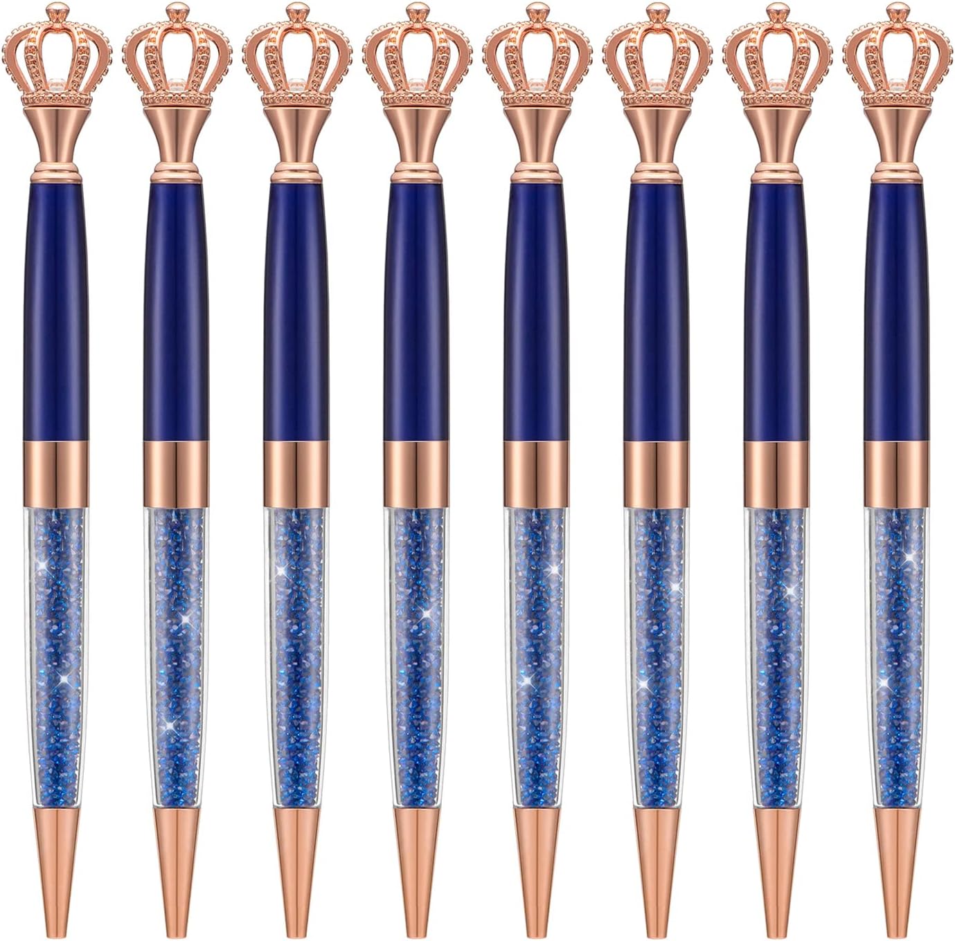 8 Pieces Crystal Crown Ballpoint Pen Set for Women Kid Girl