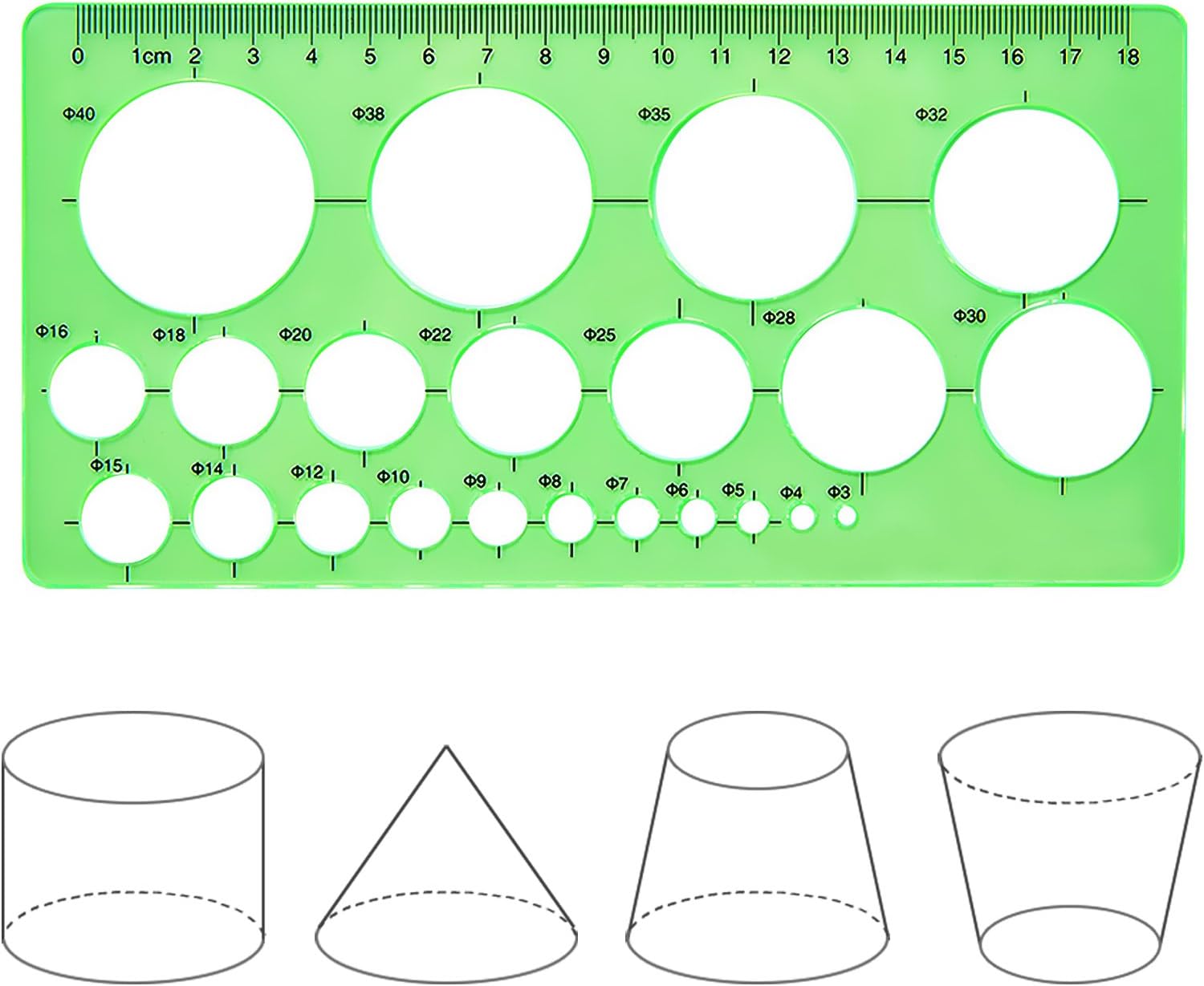 3Pcs Plastic Circle and Oval Measuring Templates Rulers