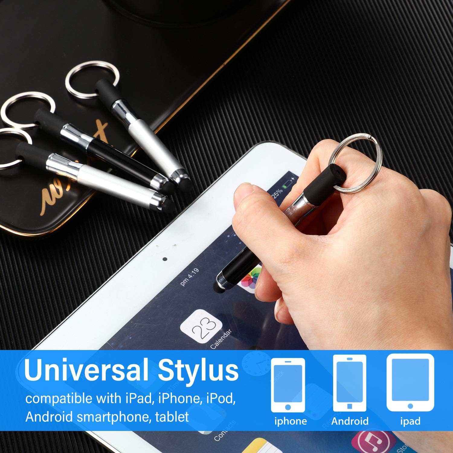 4Pcs Mini Stylus Pen with Keyring Loop