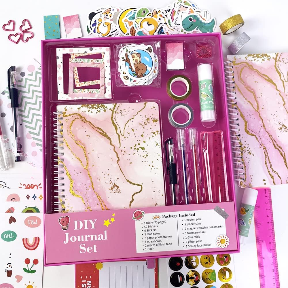 DIY Journal Kit for Girls 8-12 Pink Scrapbook Diary Supplies Set