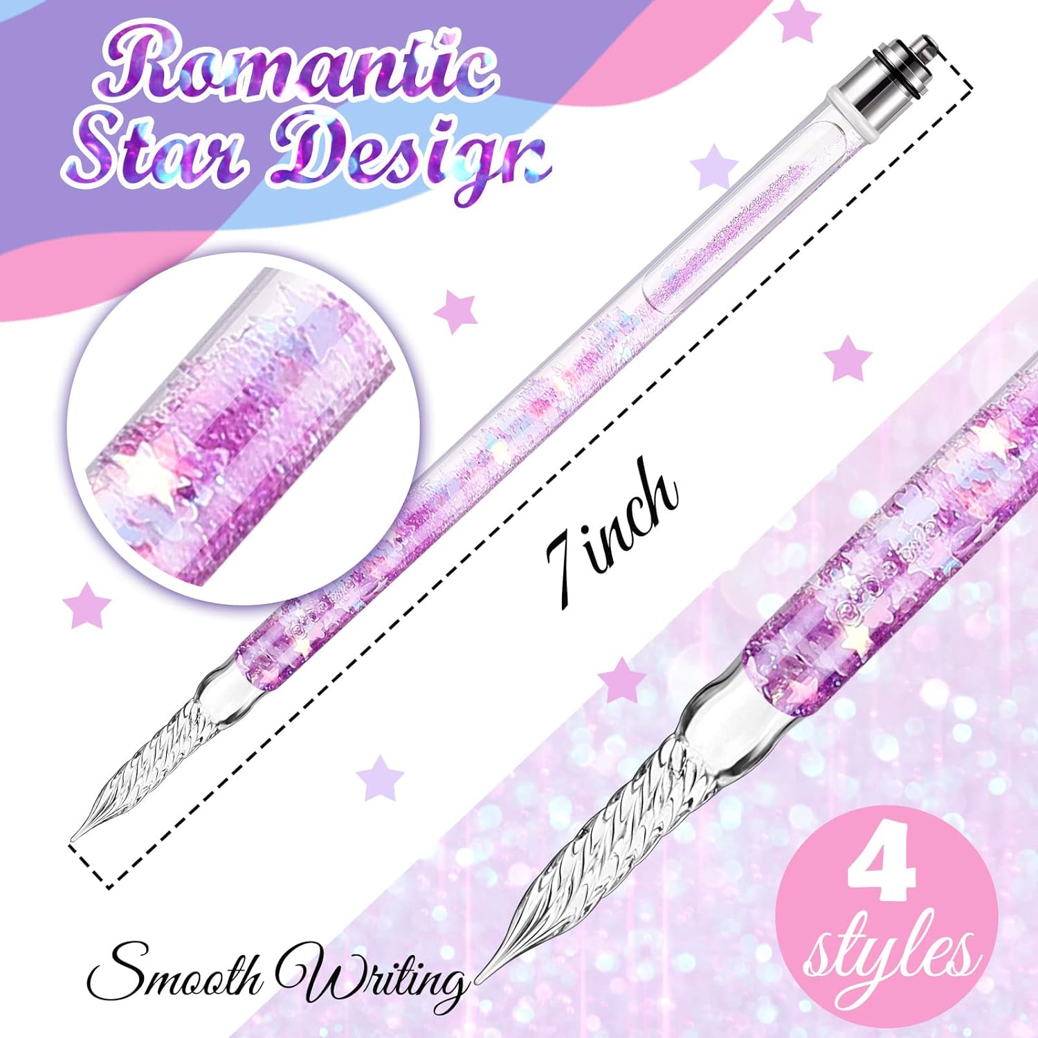 4pcs Glass Pen Calligraphy Dip Pen Glitter Style