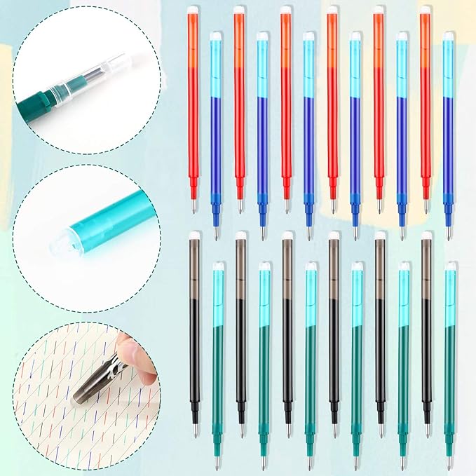 24pcs Erasable Gel Ink Pen Refills Fine Point 0.5 mm (Black,Red,Green,Blue)