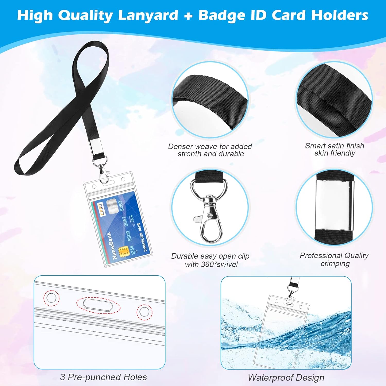 30Pcs Clear ID Badge Holders Vertical with Lanyard