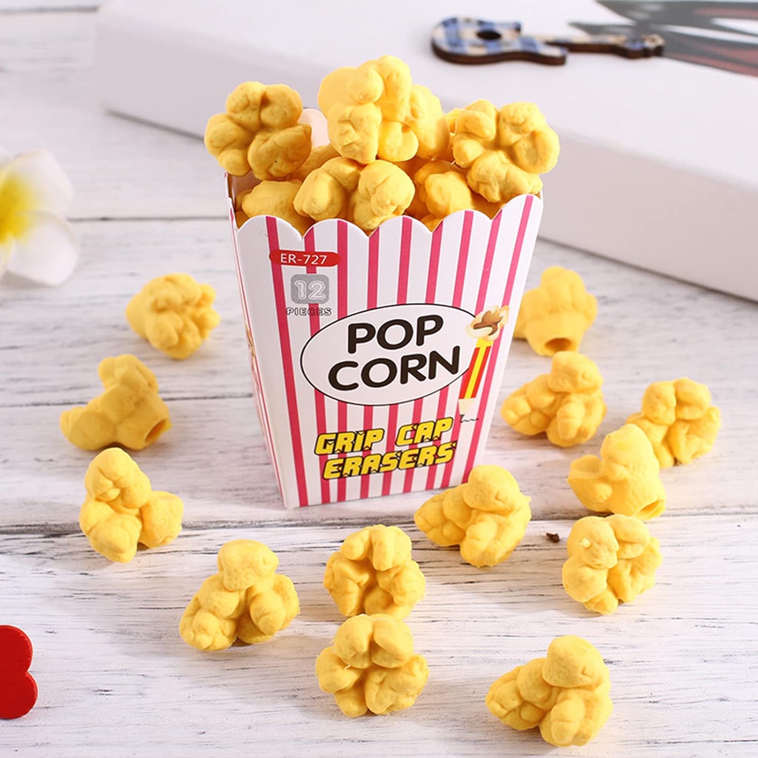 Food Popcorn Pencil Top Erasers 36 Pack