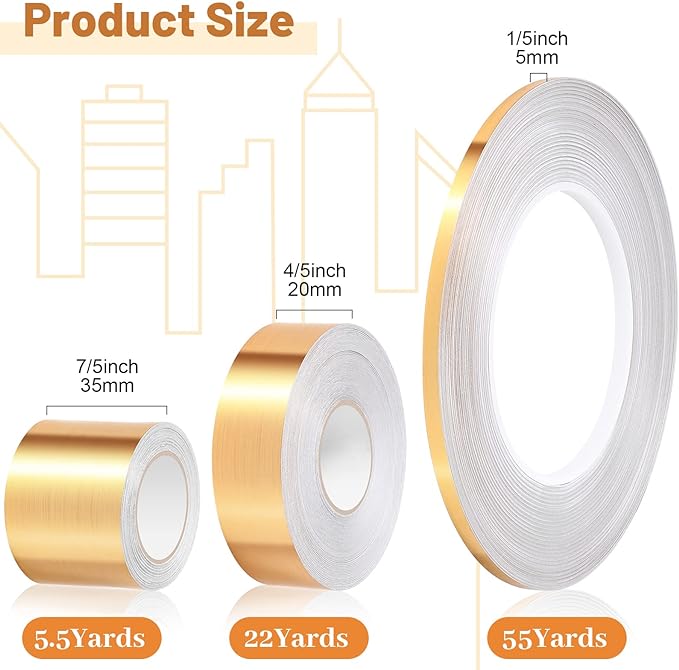 3 Rolls Tape,Self Adhesive Metalized Polyester Film Tape Gold