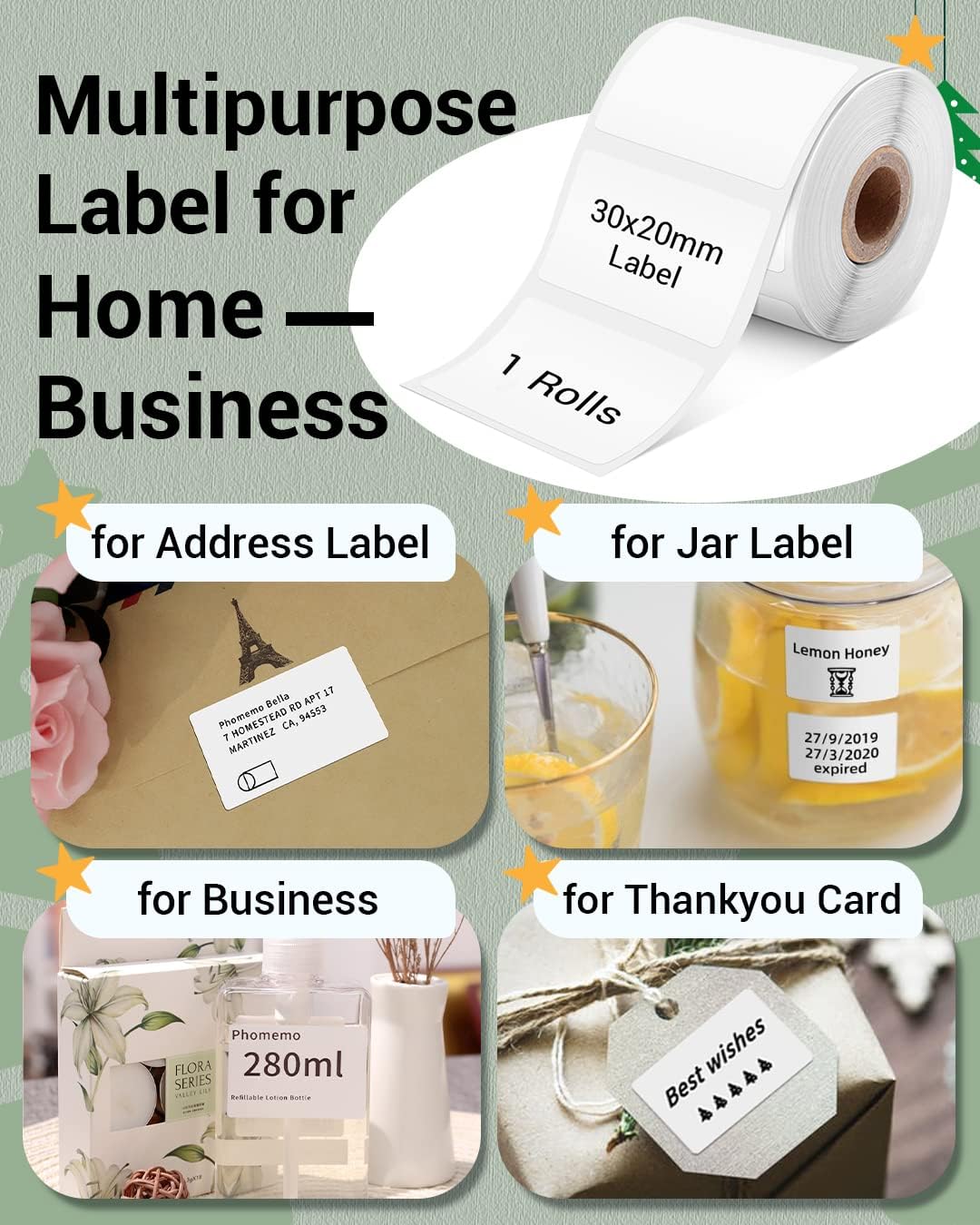 Phomemo Thermal Labels for M110/M221/M220/M120/M200,30x20mm