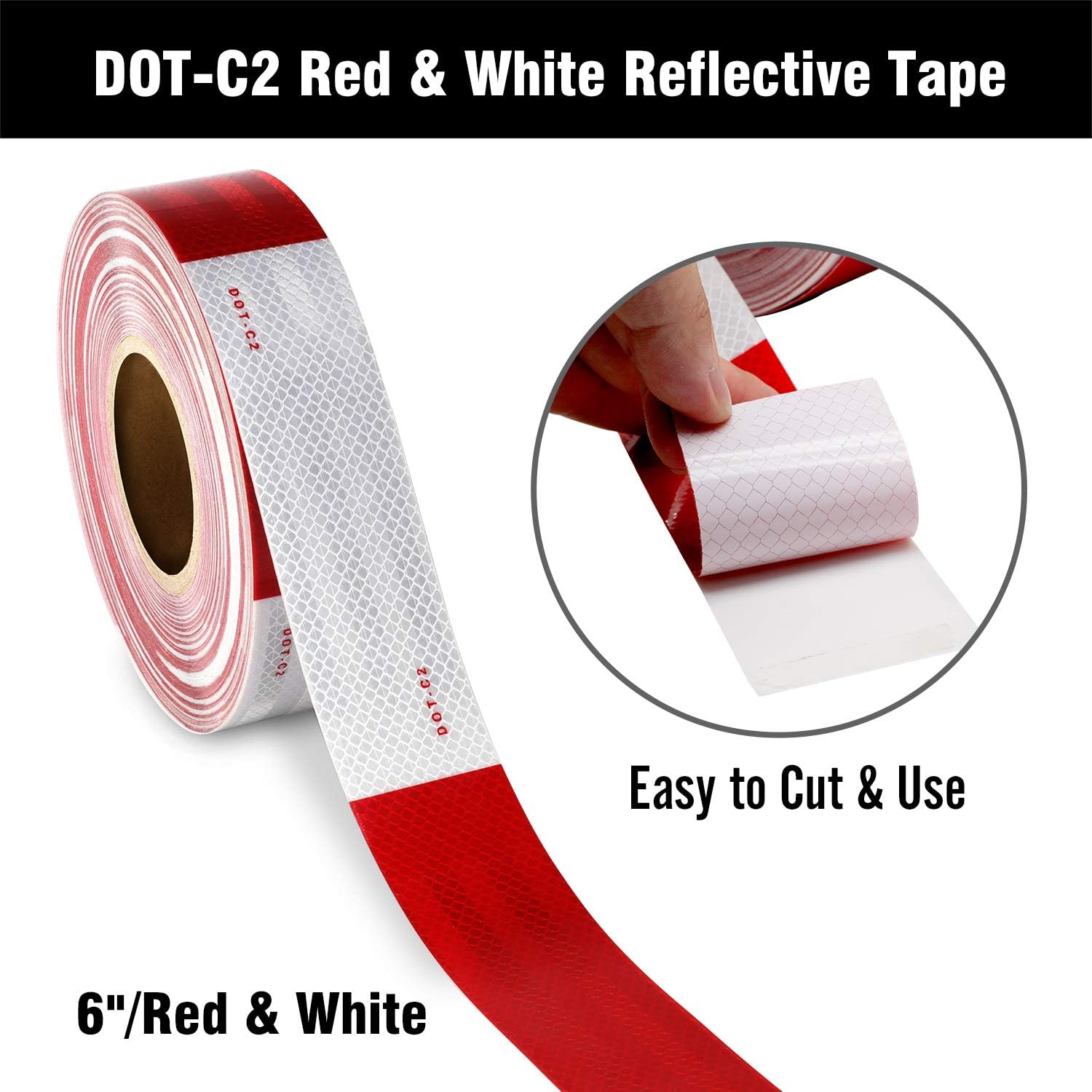 DOT-C2 Reflective Safety Warning Tape 2 Inch x 32 Feet Red/White