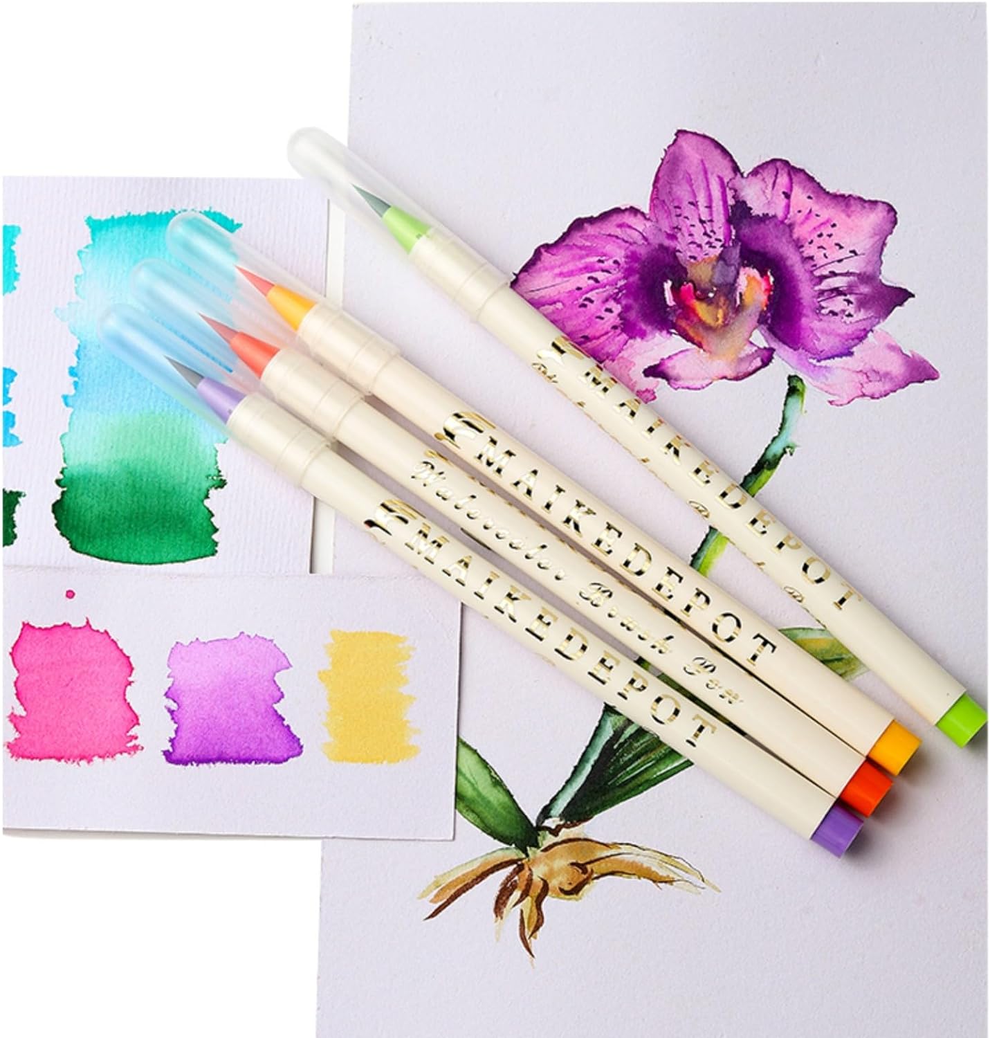 MAIKEDEPOT 72 Colors Watercolor Brush Pens with 3 Blending Brush