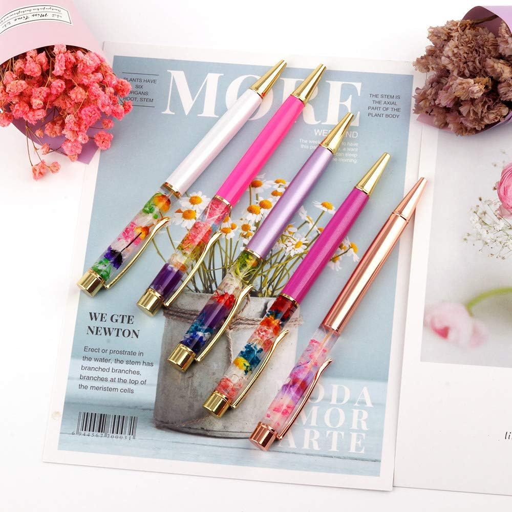 5 Color Metal Ballpoint Pens with Herbarium Floral