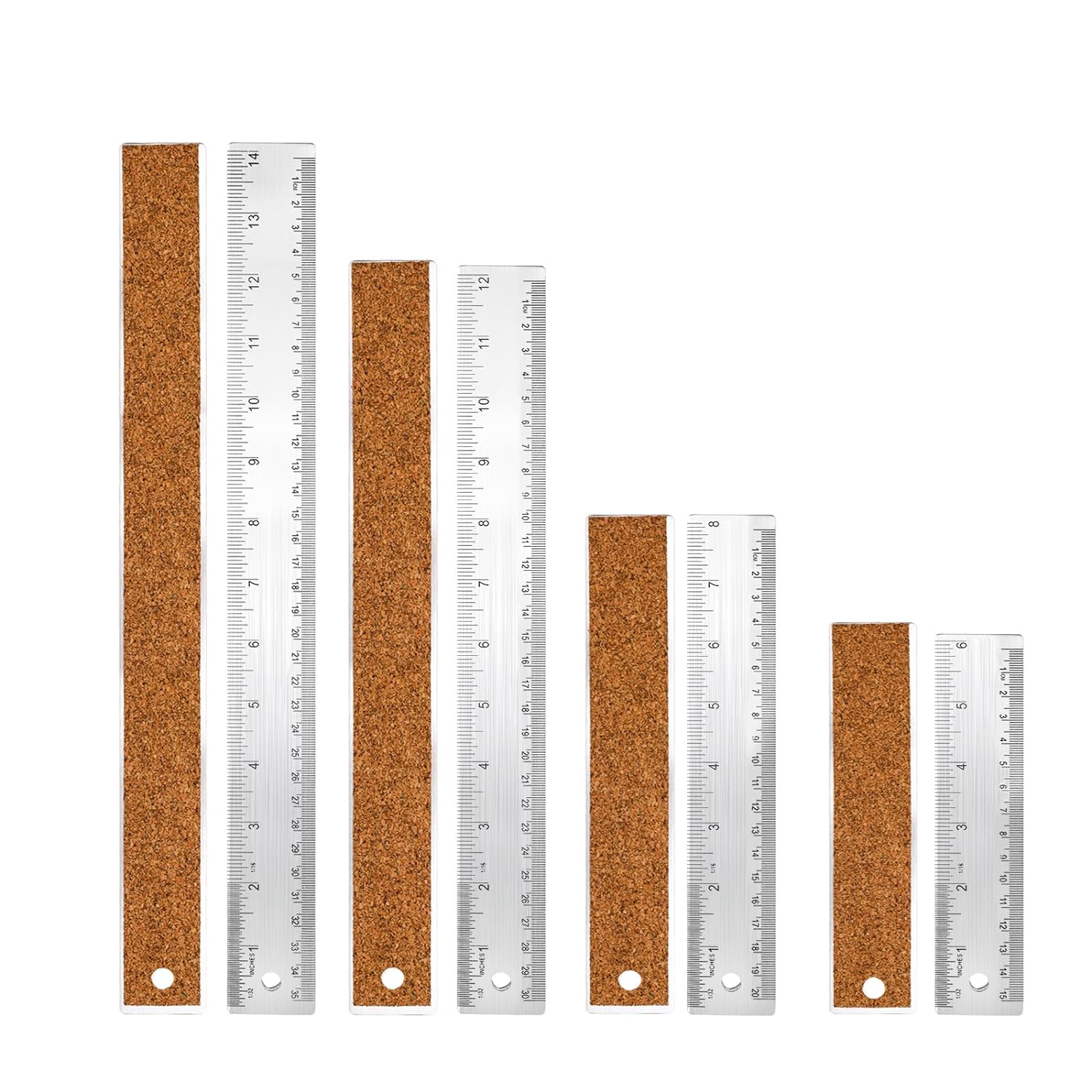 4pcs Metal Ruler with Cork Backing Non-Slip 6/8/12/14 Inch