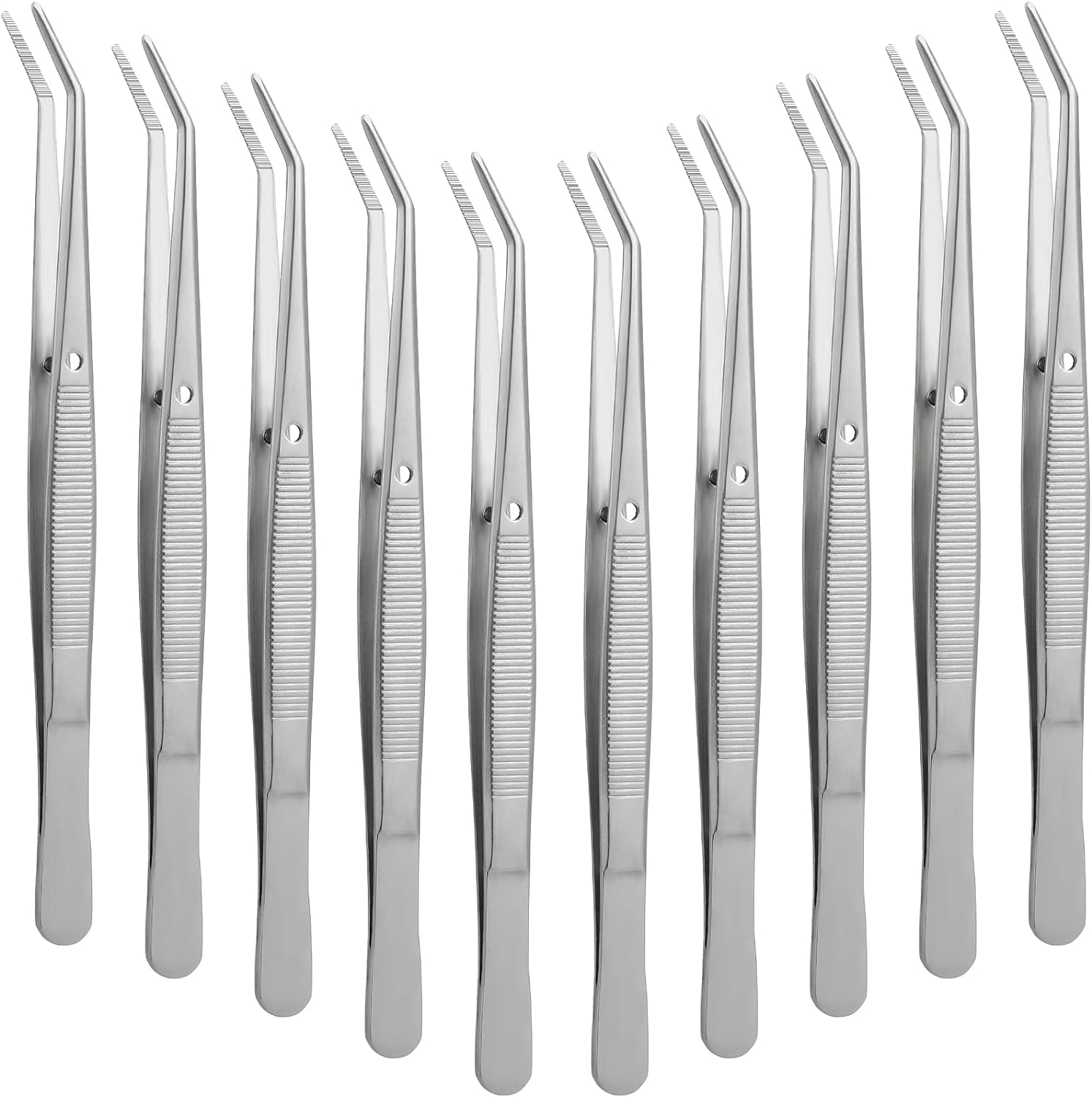 Stainless Steel Tweezers with Curved Serrated Tip for Craft 10 Pack