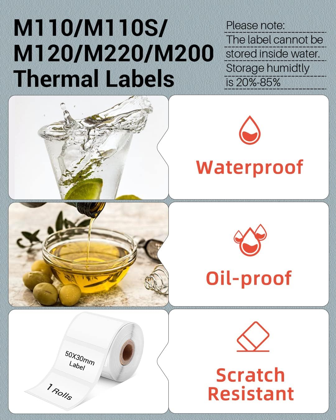 Phomemo Thermal Labels for M110/M221/M220/M120/M200,50x30mm