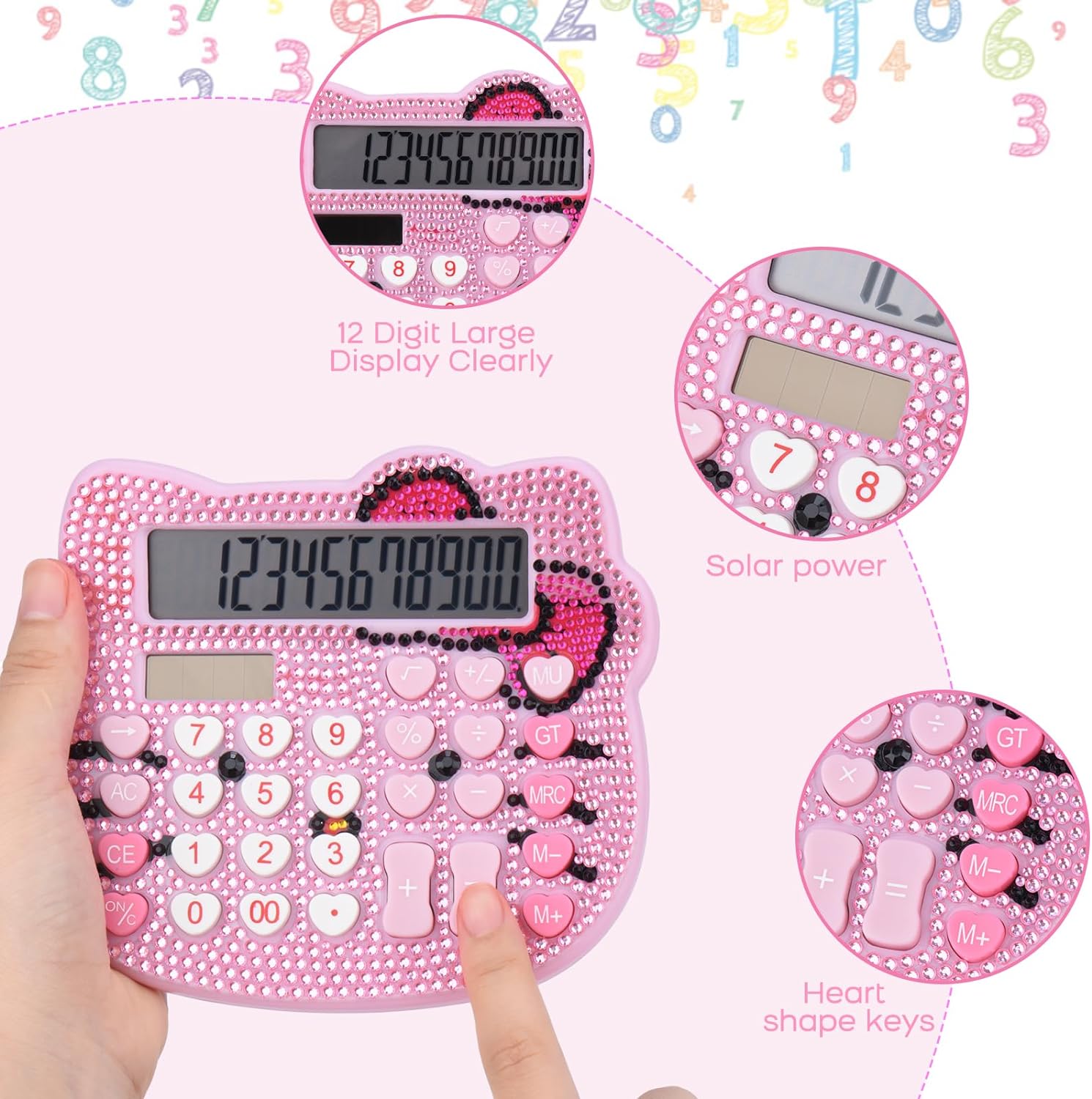 Kitty Diamonds Desktop Calculator 12 Digit Solar and Battery Dual Power