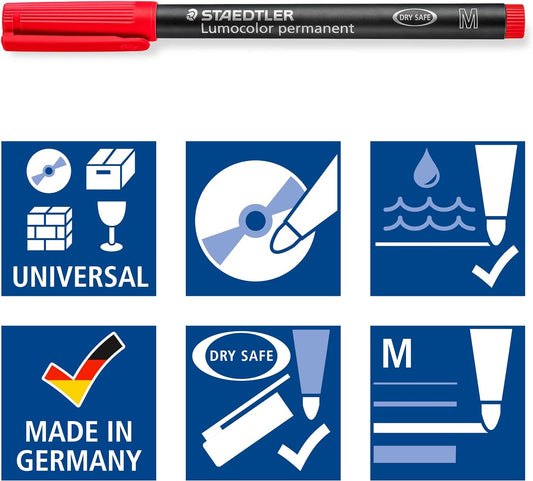 Staedtler Lumocolor 317M Permanent Markers Medium Tip 1.0mm,4 Color