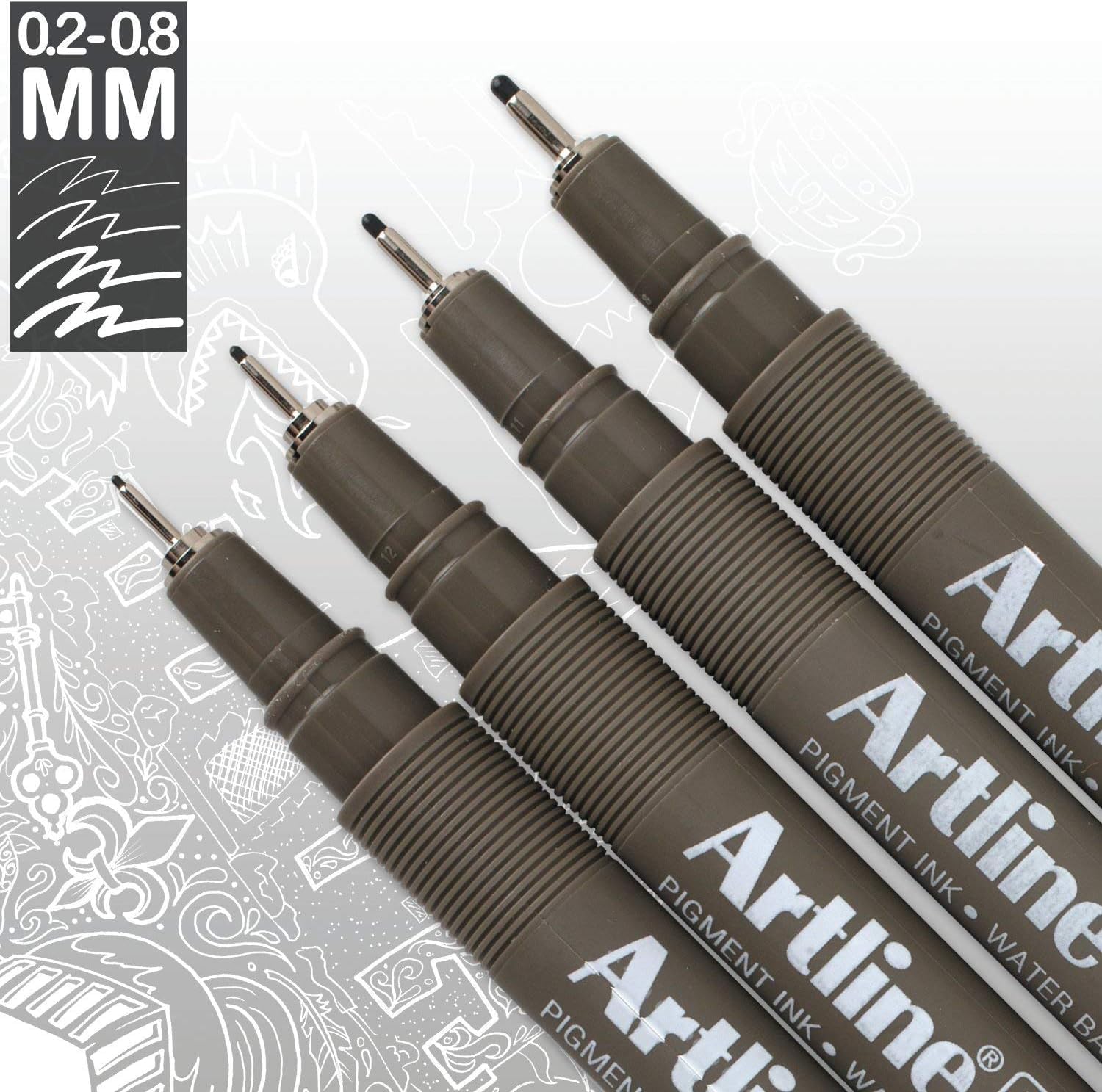 Artline Drawing System Pens, 0.2, 0.4, 0.6, 0.8 mm ,4 Pack