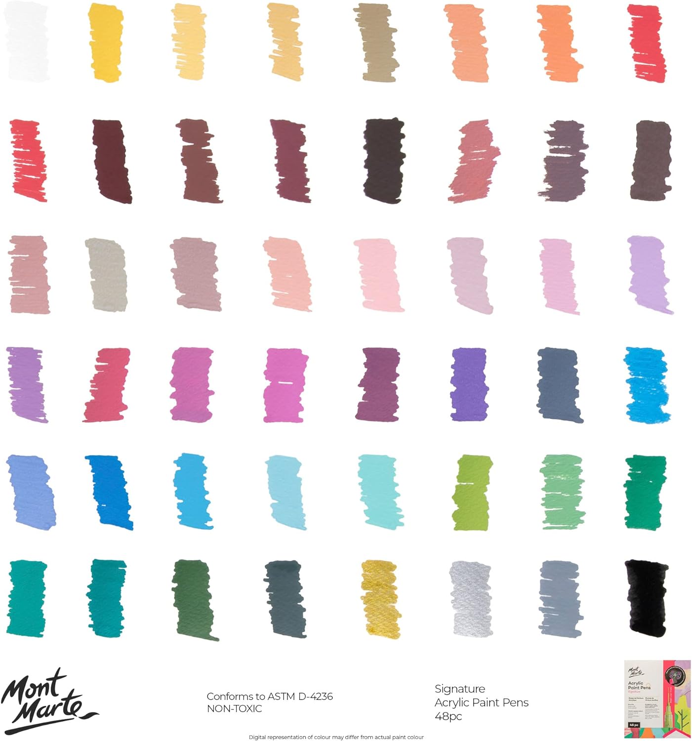 Mont Marte Signature Acrylic Paint Pens,48 Piece,Round Tip (3mm)