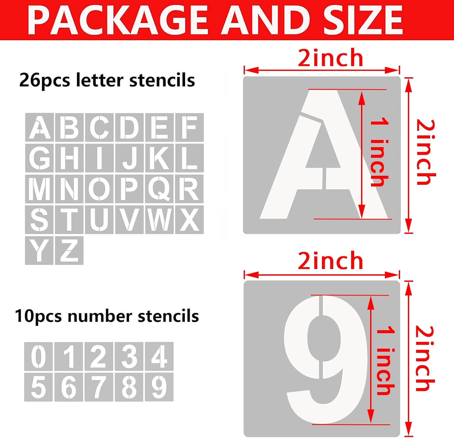 2 Inch 36PCS Reusable Plastic Letter Stencils and Numbers