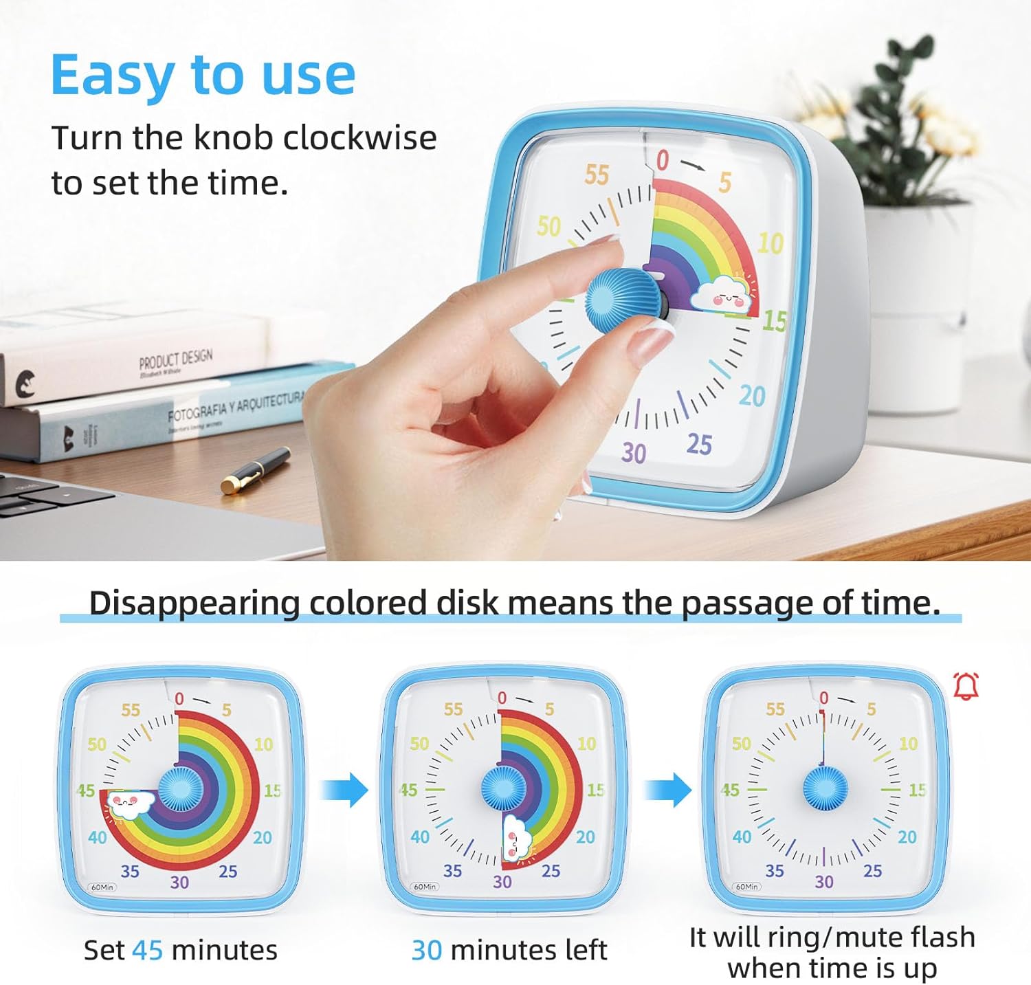 60-Minute Countdown Visual Timer with Night Light