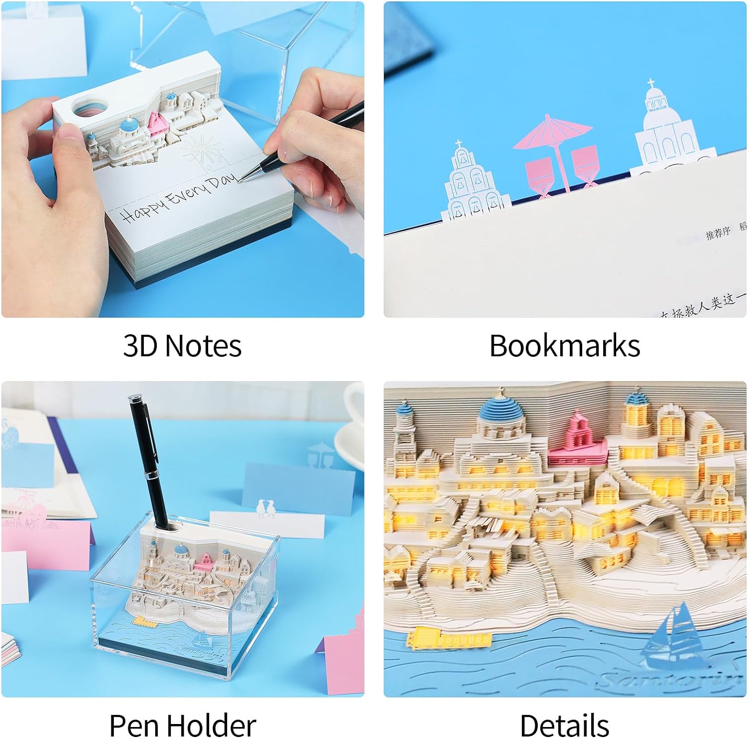 2024 Time Piece Santorini 3D Calendar Memo Pad with LED Lights