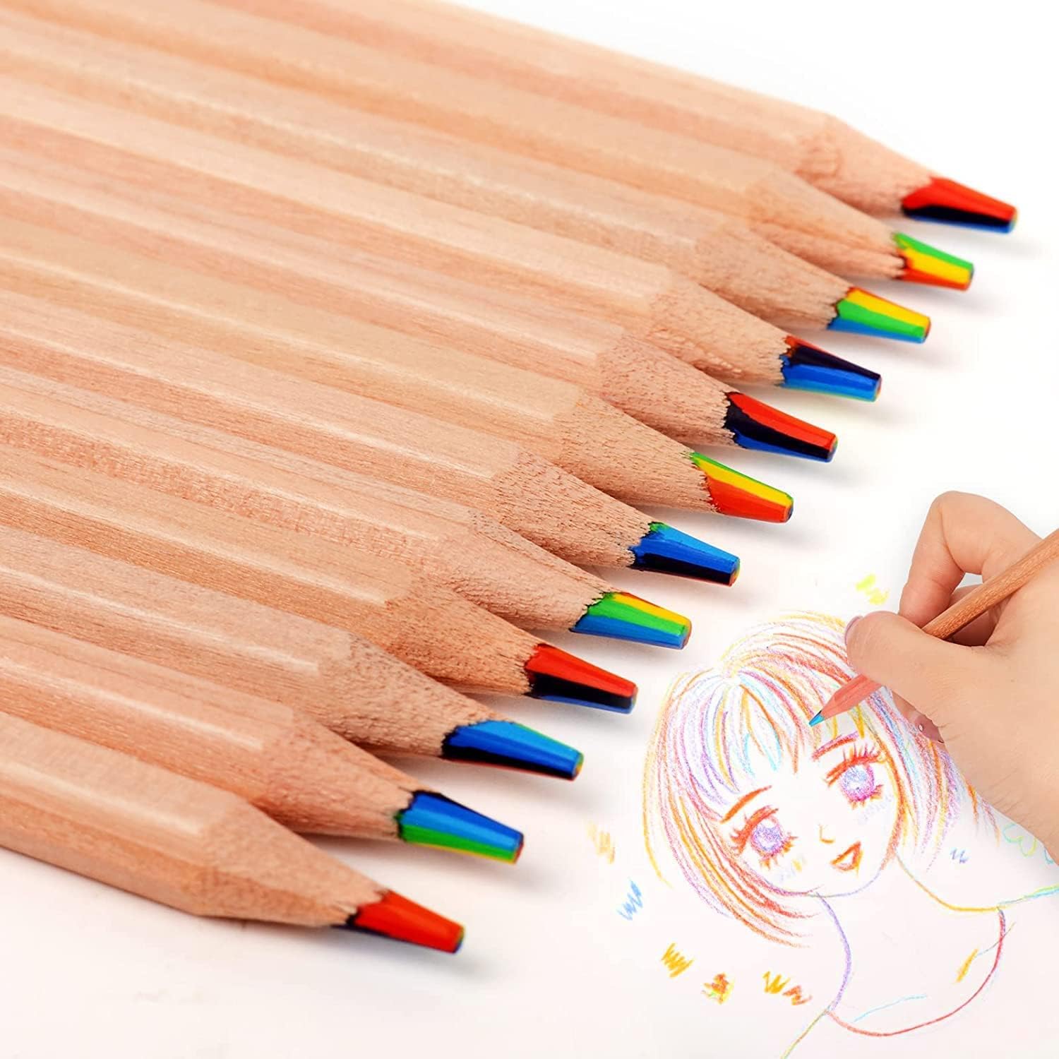 30PCS Wooden 7IN1 Rainbow Colored Art Drawing Pencils