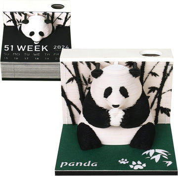 2024 Time Piece Panda 3D Calendar Memo Pad with Pen Holder