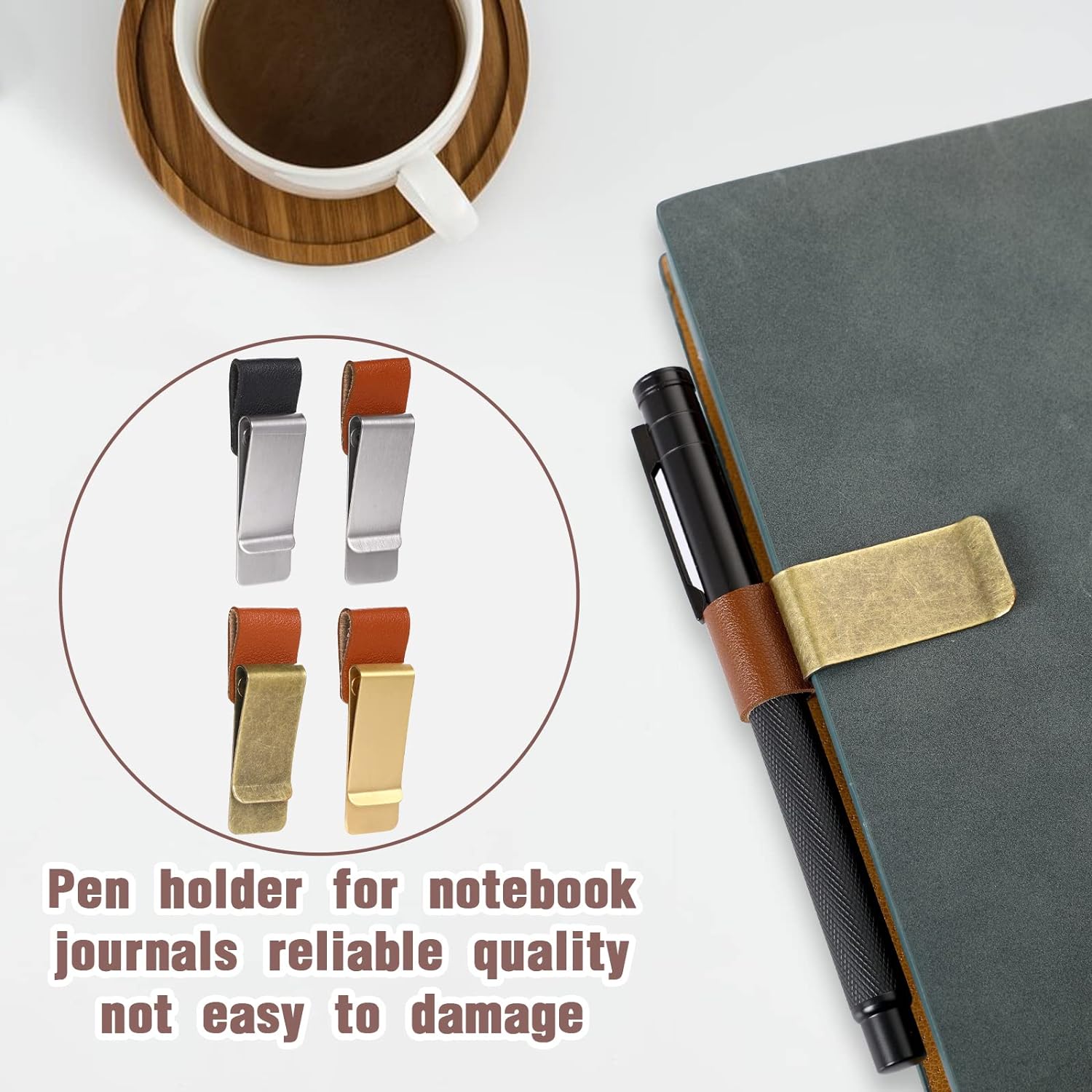 4PCS Leather Pen Holder Loop Clip for Notebook