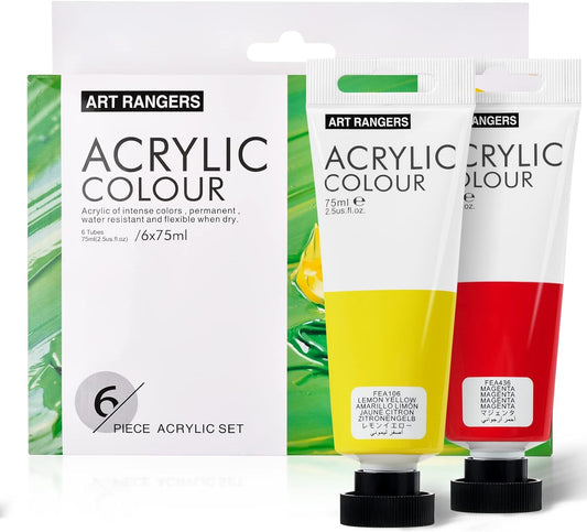 6 Acrylic Paint Art Supplies Set,75 ml Tubes,Regular Color