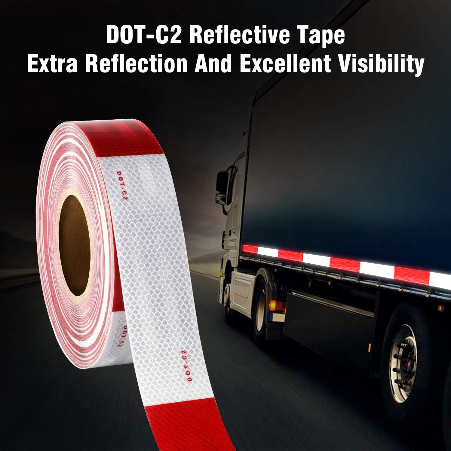 DOT-C2 Reflective Safety Warning Tape 2 Inch x 100 Feet Red/White