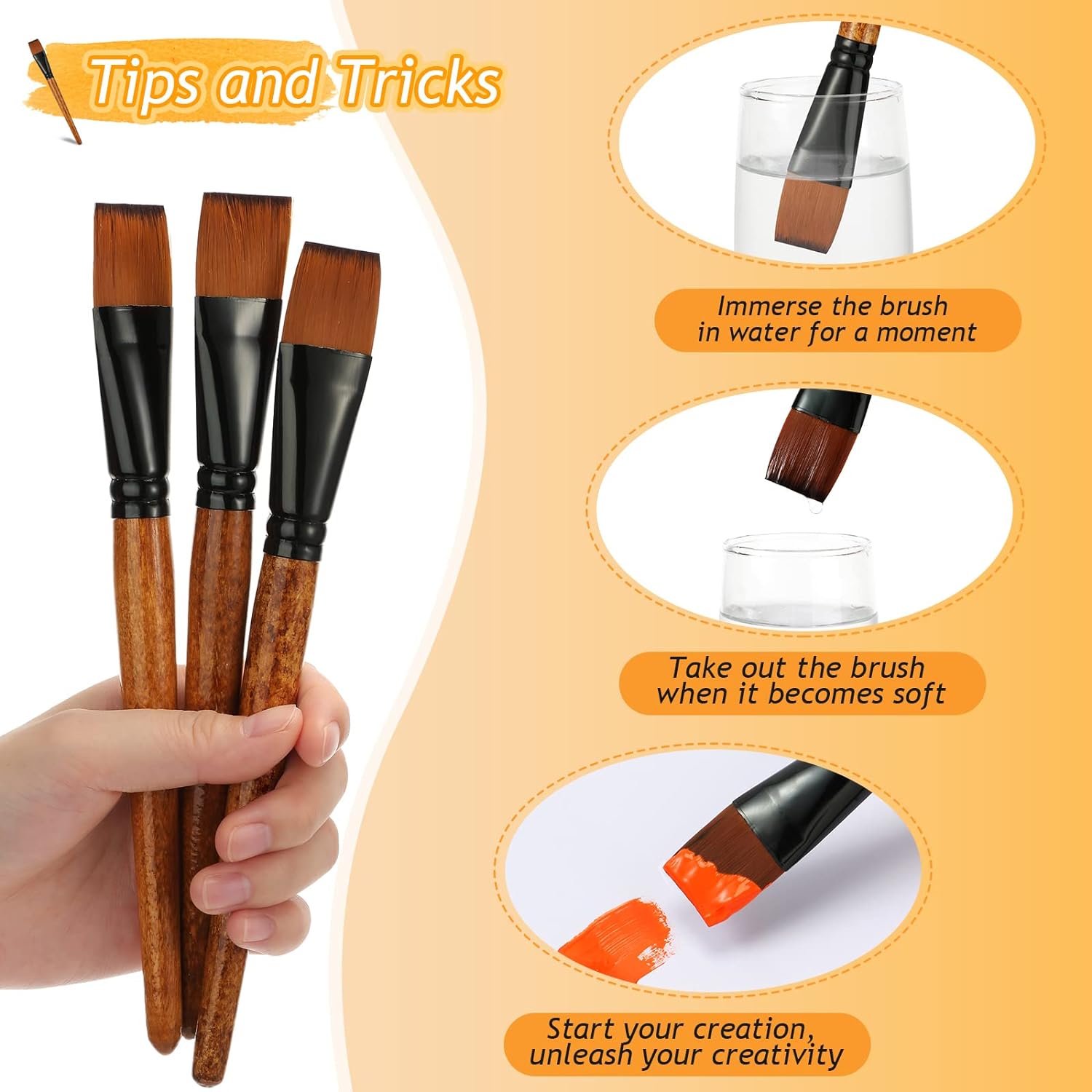 6Pcs Flat Art Paint Brushes 1 Inch