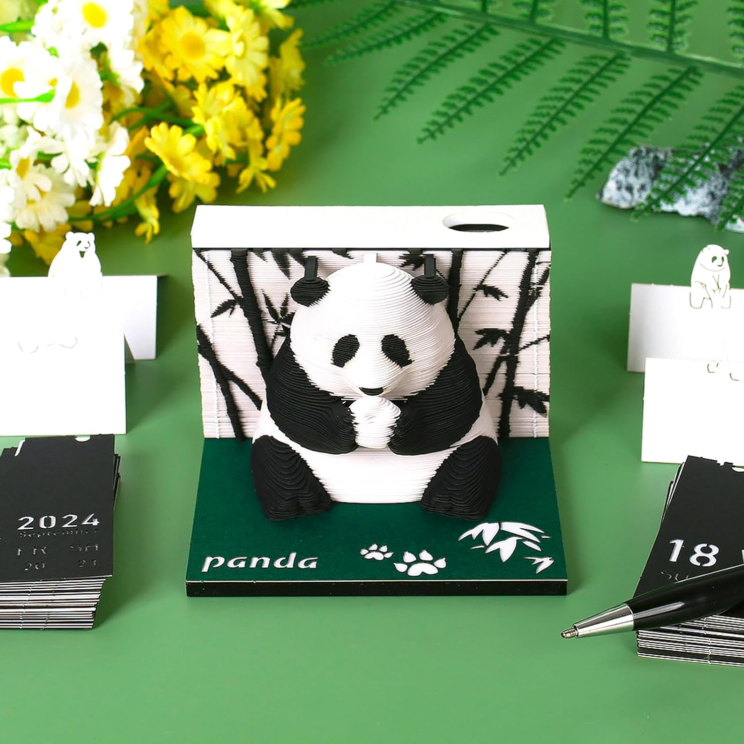 2024 Time Piece Panda 3D Calendar Memo Pad with Pen Holder