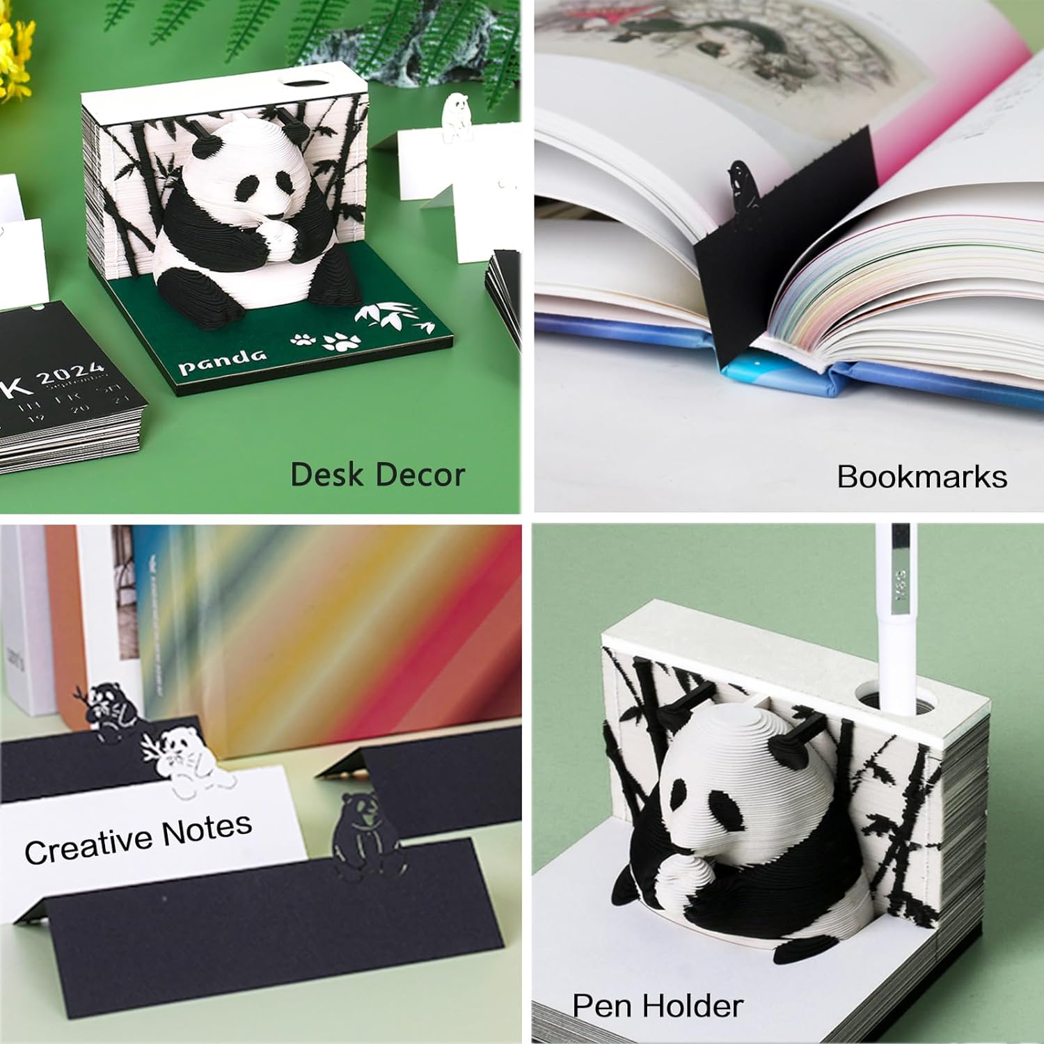 2024 Time Piece Panda 3D Calendar Memo Pad with Pen Holder