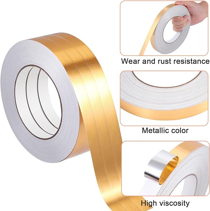 3 Rolls Self Adhesive Metalized Polyester Film Tape Gold 15MM