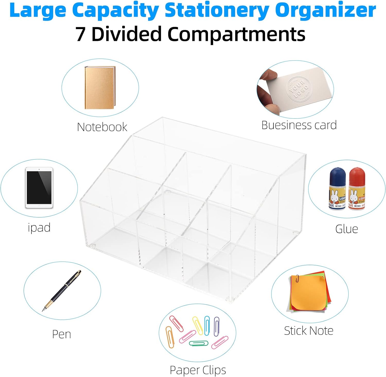 Acrylic Pencil Pen Holder,Clear Desk Organizer with 7 Compartments