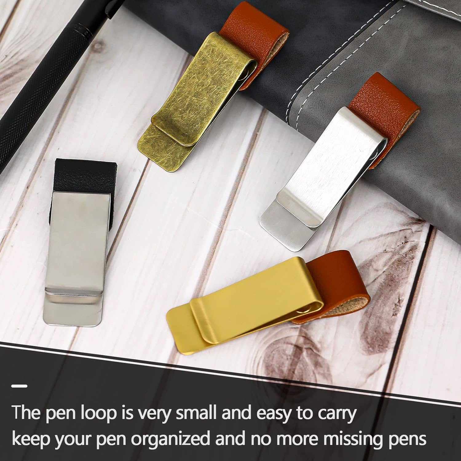 4PCS Leather Pen Holder Loop Clip for Notebook