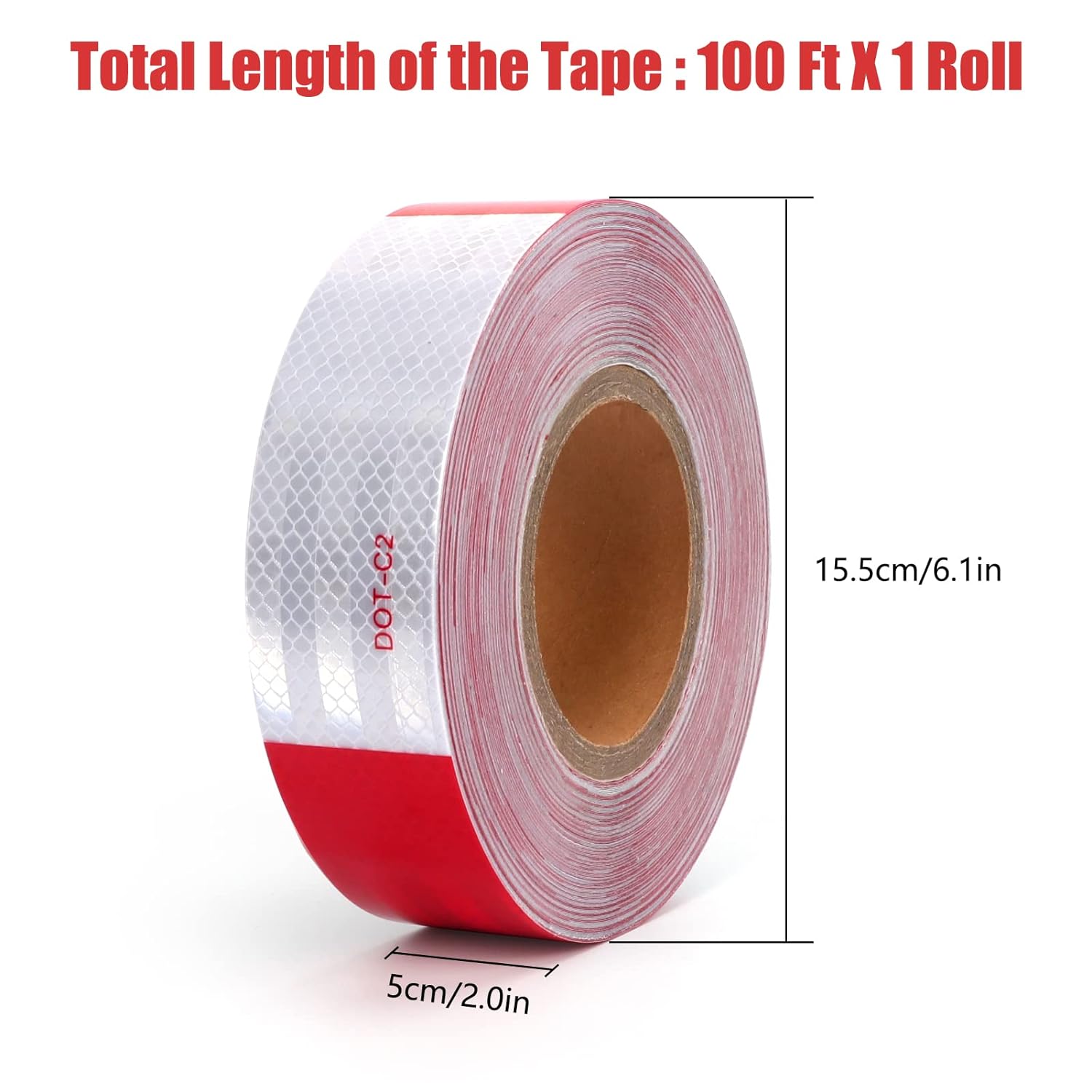 DOT-C2 Reflective Safety Warning Tape 2 Inch x 100 Feet Red/White