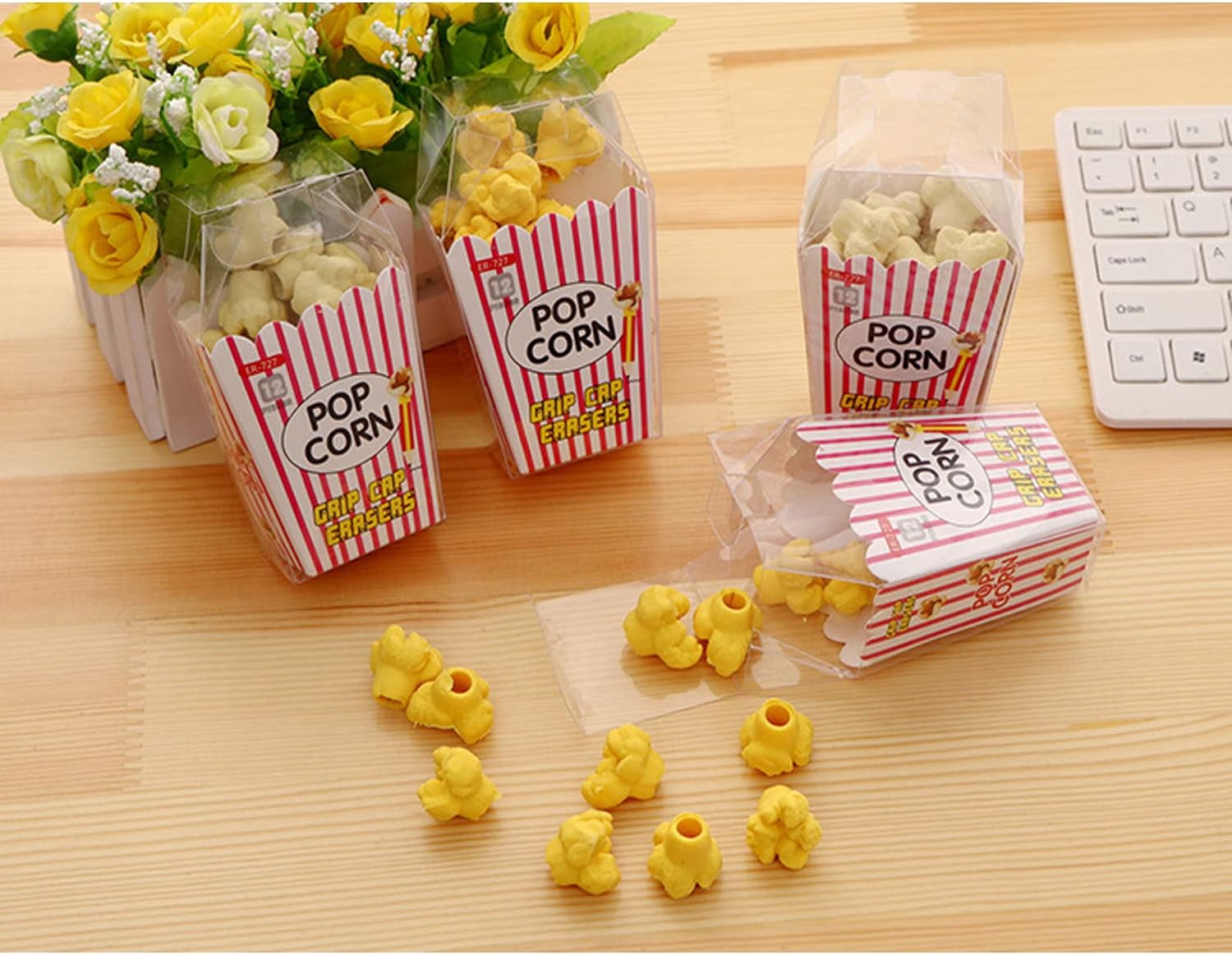 Food Popcorn Pencil Top Erasers 36 Pack