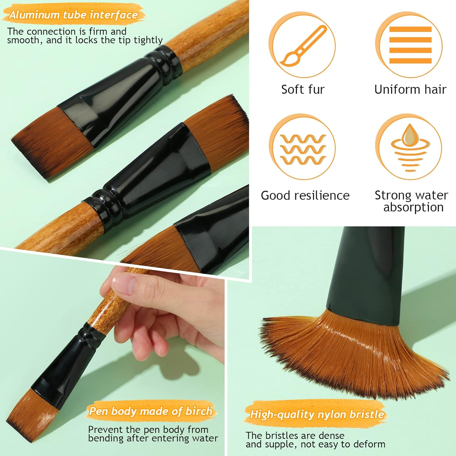 6Pcs Flat Art Paint Brushes 1 Inch