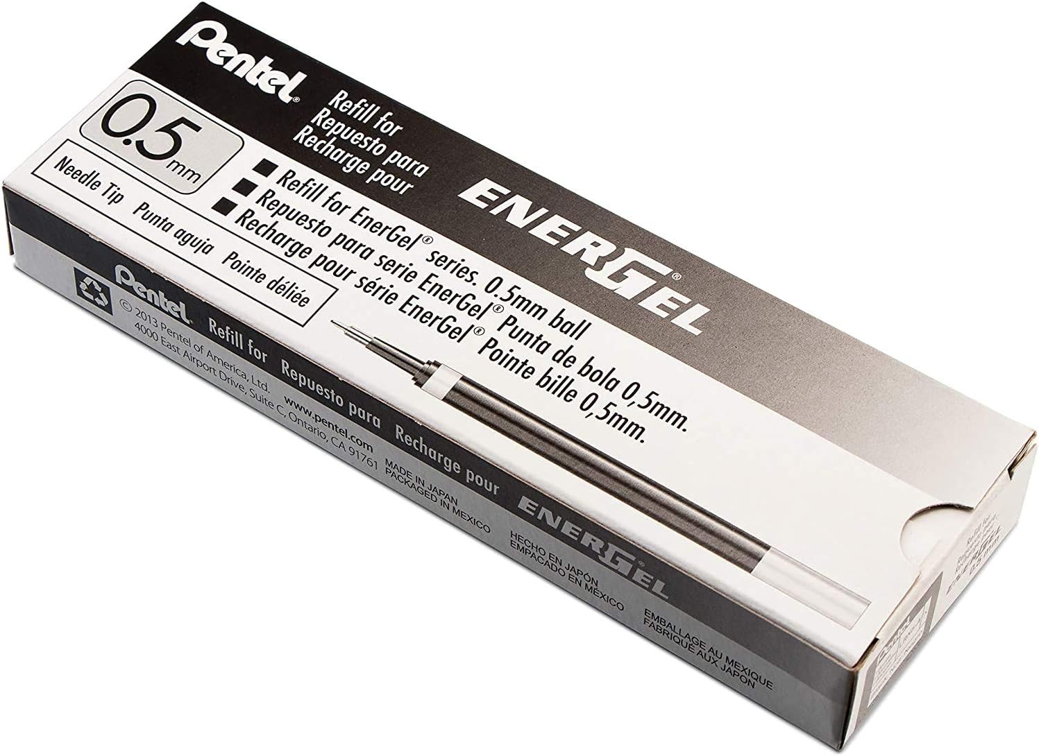 Pentel Refill Ink for EnerGel Gel Pen,0.5mm,Needle Tip,Box of 12